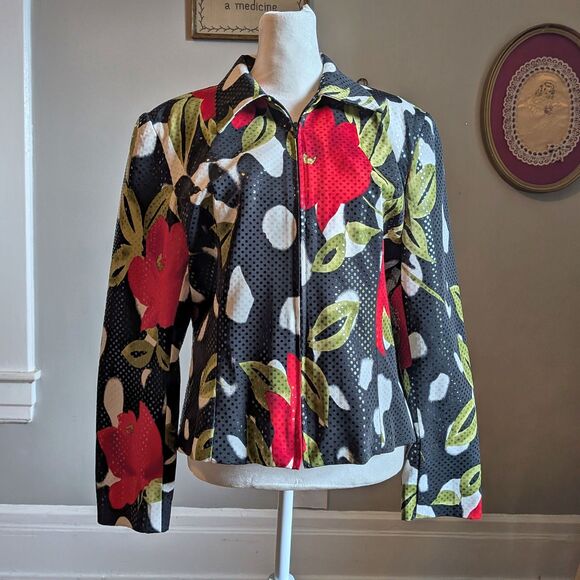 Vintage 90s Y2K Mesmerize Sequin Jacket Floral Blazer Whimsigoth Size Small - Picture 1 of 11